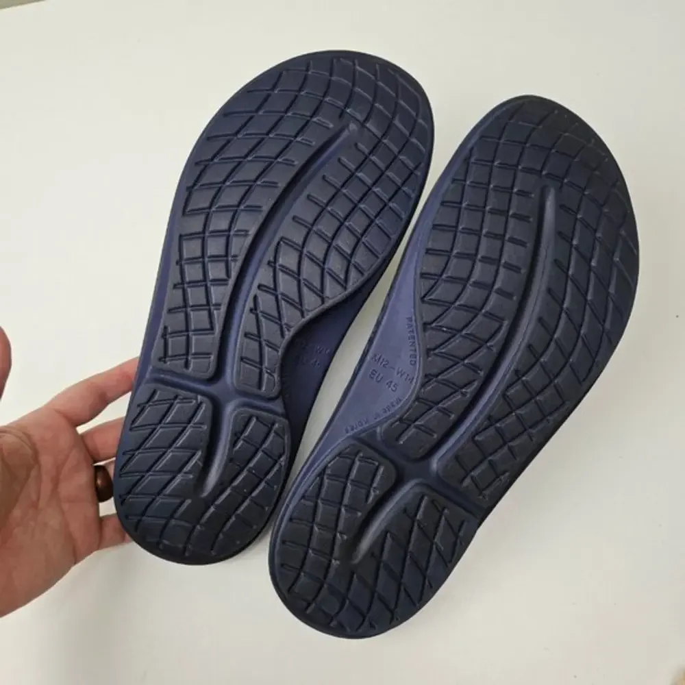 Oofos Slide Recovery Sandals M12 W14 Navy Blue Slip‎ On